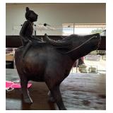 Bronze Sculpture of a Rider on a Water Buffalo