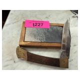 Wood-Handled Folding Knife with Sharpening Stone
