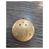 Antique 1903 Gold-Tone Locket With Gemstones