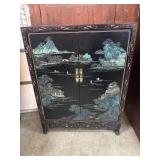 Black Lacquered Cabinet with Asian-Inspired Design