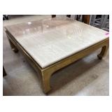 Marble-Top Coffee Table With Gold Base