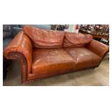 Distinction Leather Sofa with Carved Armrests