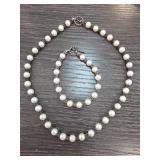 Sterling Silver Faux Pearl Necklace and Bracelet S