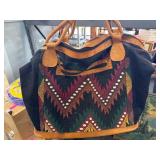 Colorful Textile and Leather Tote Bag