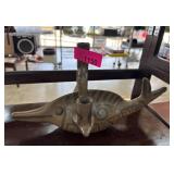 Hand-Painted Pottery Dolphin Triple-Candle Holder