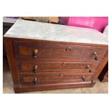 Marble-Top Wooden Dresser with Three Drawers