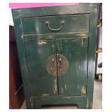 Green Wood Cabinet with Drawer and Double Doors