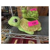 Green Ceramic Turtle Planter Figurine