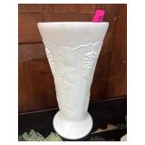White Glass Vase With Grapevine Relief Design