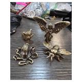 Four Brass Figurines: Angel, Pig, Octopus, Bee