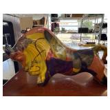Colorful Ceramic Bull Sculpture With Abstract Desi