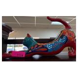 Hand-Painted Ceramic Stretching Cat Figure