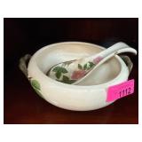 Franciscan Hand-Painted Soup Bowl and Ladle Set