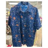 Milano Blue Floral Polyester Shirt, Medium