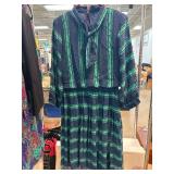 Vintage Navy and Green Long-Sleeve Dress