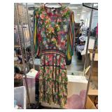 Diane Freis Multicolor Floral Pleated Dress