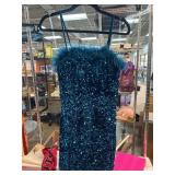 Midnight Doll Blue Sequined Dress With Feather Det
