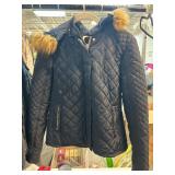 Colorblock Paris Quilted Jacket with Fur Trim