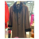 Large Brown Coat With Faux Fur Trim