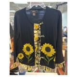 Bobbie C Black Sweater With Sunflower Motif