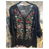 Grand & Greene Black Top with Embroidered Pattern