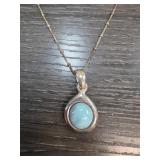 Sterling Silver and Larimar Drop Pendant Necklace