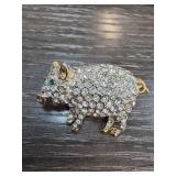 Pig-Shaped Rhinestone Brooch With Gold-Tone Accent