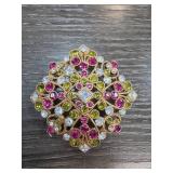 Gold-Tone Brooch with Multi-Colored Stones