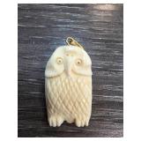 Carved Owl Pendant with Gold-Tone Bail
