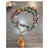 Multicolored Stone Bead Necklace with Pendant