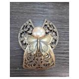 Filigree Angel Brooch Signed Jane