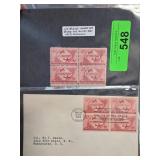 1958 US Airmail Stamps in Block & Cover