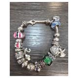 Sterling Silver Charm Bracelet with Beads 41.8g