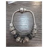 Charm Bracelet with Black Beaded Accents