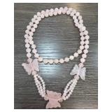 Pink Beaded Necklace with Butterfly Motif