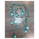 Turquoise-Colored Bead Necklace and Bracelet Set