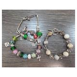 Three Charm and Beaded Bracelets