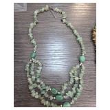 Green Gemstone Beaded Necklace with Multi-Strands