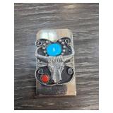 Silver Money Clip with Bull Motif and Stones