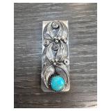 Silver-Toned Money Clip with Turquoise Accent