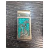 Silver-Toned Money Clip With Turquoise Inlay
