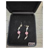 Sterling Silver Pink Bead and Wing Earrings