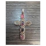 Sterling Silver Cross Pendant With Gemstones
