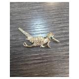 Gold-Tone Animal Brooch with Green Stone Accent