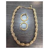 Crown Trifari Necklace and Hoop Earrings Set