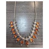Statement Necklace with Orange Gemstones