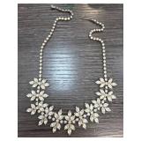 Floral Necklace With Clear Rhinestones