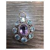 Sterling Silver Gemstone Pendant with Purple and B