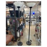 Two Black Floor Lamps With Frosted Shades
