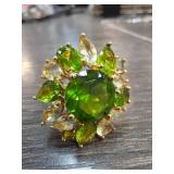 Sterling Silver Green Gemstone Cluster Ring